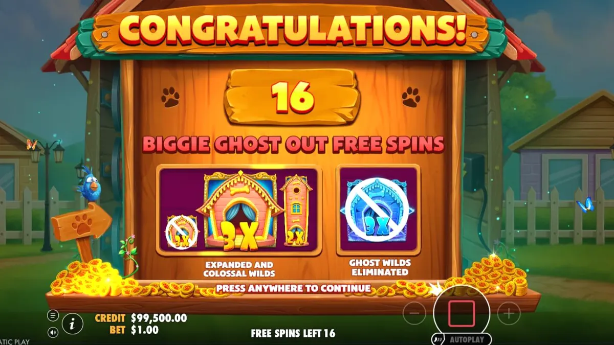 Tampilan visual slot The Big Dog House dengan karakter anjing yang ceria