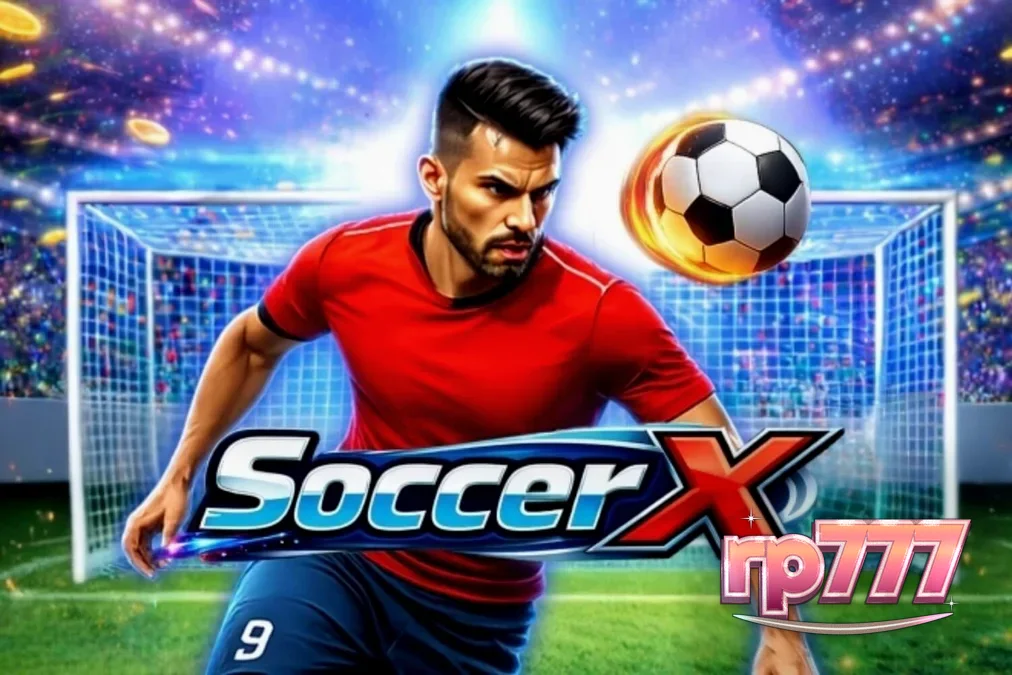 Tampilan antarmuka permainan slot SoccerX dengan tema adu penalti